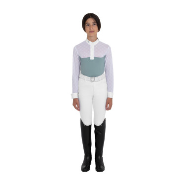 Langarm-Wettkampf-Poloshirt für Mädchen mit Tüll Equestro Kinder