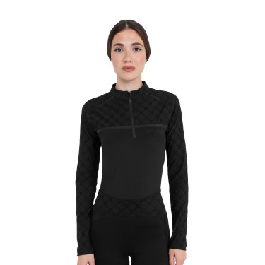Damen-Trainingspolo Langarm mit Monogramm-Print Equestro Damen-Trainingspolo Langarm mit Monogramm-Print Equestro