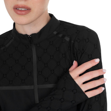Damen-Trainingspolo Langarm mit Monogramm-Print Equestro Damen-Trainingspolo Langarm mit Monogramm-Print Equestro