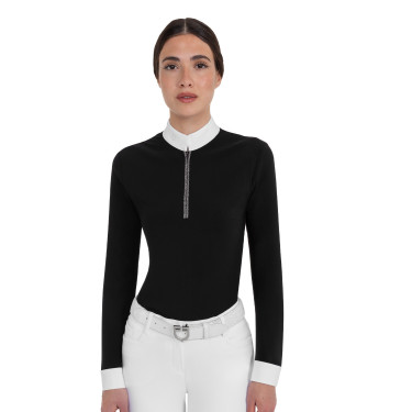 Damen-Wettkampf-Poloshirt mit langen Ärmeln und Strass von Equestro