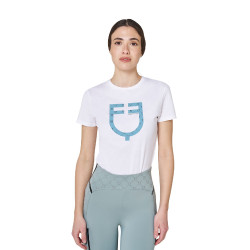 Damen-T-Shirt mit Monogramm-Logo in Samtoptik Equestro
