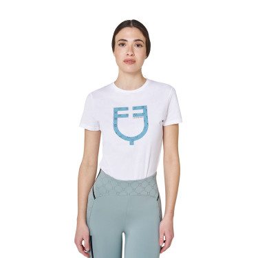 Damen-T-Shirt mit Monogramm-Logo in Samtoptik Equestro