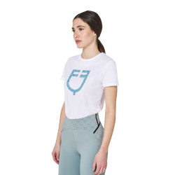 Damen-T-Shirt mit Monogramm-Logo in Samtoptik Equestro
