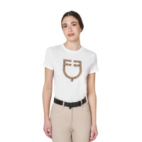Damen-T-Shirt mit Monogramm-Logo in Samtoptik Equestro
