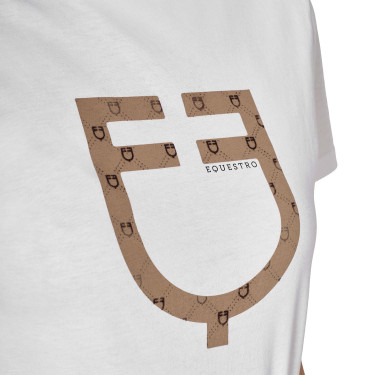 Damen-T-Shirt mit Monogramm-Logo in Samtoptik Equestro Damen-T-Shirt mit Monogramm-Logo in Samtoptik Equestro