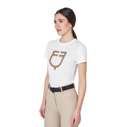 Damen-T-Shirt mit Monogramm-Logo in Samtoptik Equestro Damen-T-Shirt mit Monogramm-Logo in Samtoptik Equestro