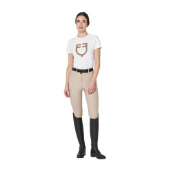 Damen-T-Shirt mit Monogramm-Logo in Samtoptik Equestro Damen-T-Shirt mit Monogramm-Logo in Samtoptik Equestro