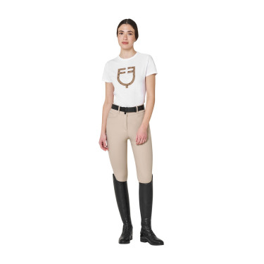 Damen-T-Shirt mit Monogramm-Logo in Samtoptik Equestro Damen-T-Shirt mit Monogramm-Logo in Samtoptik Equestro