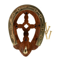 HKM Trensenhalter Hufeisen aus Holz und Messing Messing Gold