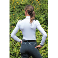 Wettkampf-Poloshirt Pénélope Bruges langärmelig Weiß / Band blau weiß rot Weiß