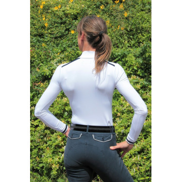 Wettkampf-Poloshirt Pénélope Bruges langärmelig Weiß / Band blau weiß rot Weiß