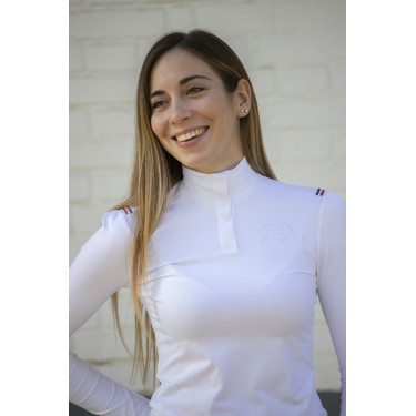 Wettkampf-Poloshirt Pénélope Bruges langärmelig Weiß / Band blau weiß rot Weiß