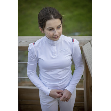 Wettkampf-Poloshirt Pénélope Bruges langärmelig Weiß / Band blau weiß rot Weiß