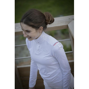 Wettkampf-Poloshirt Pénélope Bruges langärmelig Weiß / Band blau weiß rot Weiß