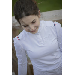 Wettkampf-Poloshirt Pénélope Bruges langärmelig Weiß / Band blau weiß rot Weiß