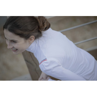 Wettkampf-Poloshirt Pénélope Bruges langärmelig Weiß / Band blau weiß rot Weiß