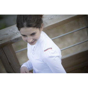 Wettkampf-Poloshirt Pénélope Bruges langärmelig Weiß / Band blau weiß rot Weiß