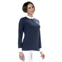 Damen-Poloshirt Clorinda langarm Flags & Cup Marineblau