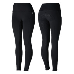 Damen-Reitleggings Gillian Horze mit hohem Bund und Vollbesatz aus Silikon Schwarz