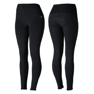 Damen-Reitleggings Gillian Horze mit hohem Bund und Vollbesatz aus Silikon Schwarz