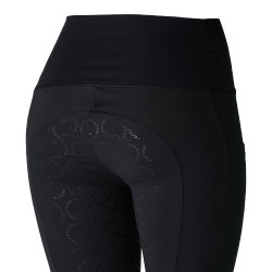 Damen-Reitleggings Gillian Horze mit hohem Bund und Vollbesatz aus Silikon Schwarz