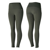 Damen-Reitleggings Gillian Horze mit hohem Bund und Vollbesatz aus Silikon Khakigrüner Käfer