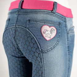 Reithose Jeans Vollbesatz Silikon Poppy Kinder Horze Blau
