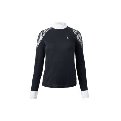 Wettkampf-Poloshirt aus Spitze mit langen Ärmeln Sylvie Horze Dunkelmarineblau