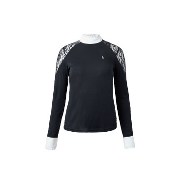 Wettkampf-Poloshirt aus Spitze mit langen Ärmeln Sylvie Horze Dunkelmarineblau