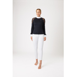 Wettkampf-Poloshirt aus Spitze mit langen Ärmeln Sylvie Horze Dunkelmarineblau