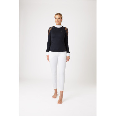 Wettkampf-Poloshirt aus Spitze mit langen Ärmeln Sylvie Horze Dunkelmarineblau