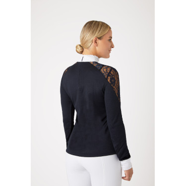Wettkampf-Poloshirt aus Spitze mit langen Ärmeln Sylvie Horze Dunkelmarineblau