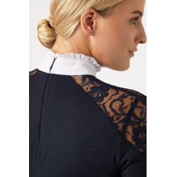 Wettkampf-Poloshirt aus Spitze mit langen Ärmeln Sylvie Horze Dunkelmarineblau