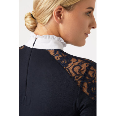 Wettkampf-Poloshirt aus Spitze mit langen Ärmeln Sylvie Horze Dunkelmarineblau