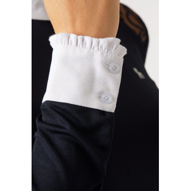 Wettkampf-Poloshirt aus Spitze mit langen Ärmeln Sylvie Horze Dunkelmarineblau