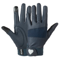 Handschuhe Horze mit schimmerndem Herzaufdruck für Kinder Dunkelmarineblau