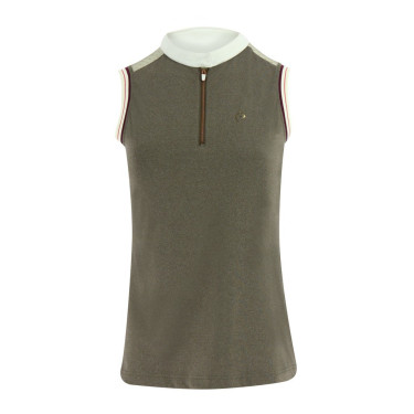 Damen-Poloshirt Equithème Smoff ärmellos Eisen Beige Damen-Poloshirt Equithème Smoff ärmellos Eisen Beige