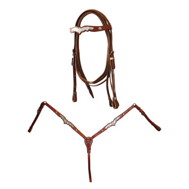 Western-Zaumzeug Lakota mit Vorderzeug und Zügeln, verziert mit Silberornamenten Western-Zaumzeug Lakota mit Vorderzeug und Zügeln, verziert mit Silberornamenten