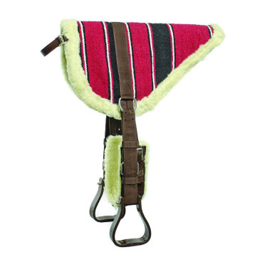 Navajo Lakota Reitpad ohne Sattel mit Steigbügeln und Gurt Schwarz / Rot