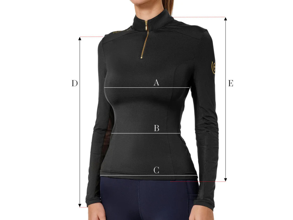 Abbildung der Größentabelle für Polos, T-Shirts und Hemden Equestrian Stockholm
