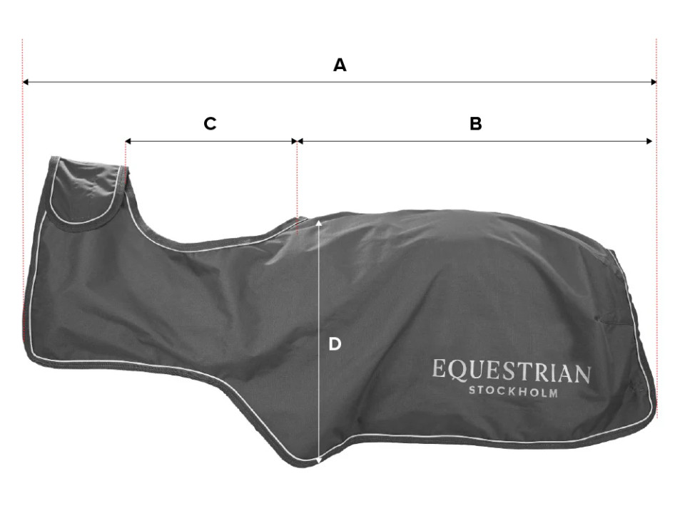 Abbildung der Größentabelle für Pferdedecke Equestrian Stockholm