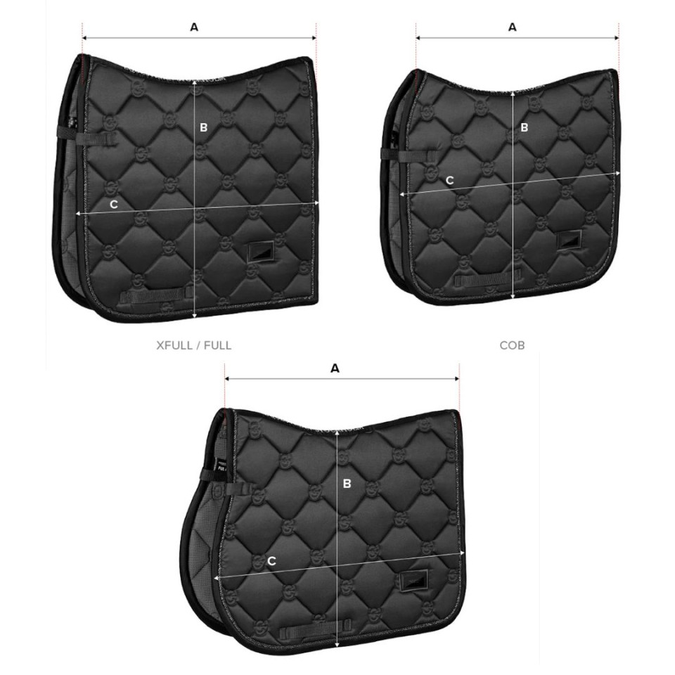 Abbildung der Größentabelle für Satteldecke Equestrian Stockholm
